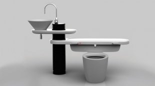 Designed by Jang Wooseok, water from the sink fills this toilet.