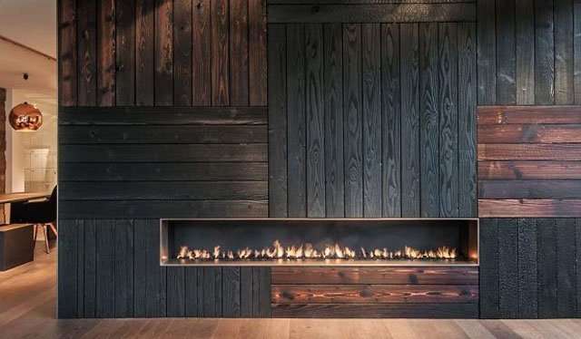 Bois carbonisé Shou Sugi Ban utilisé en finition intérieure