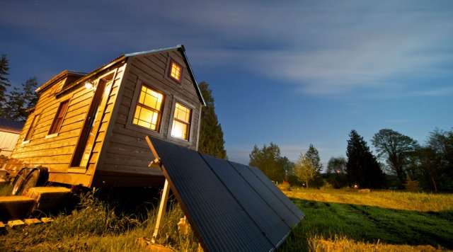 Solar panels outside the Tiny Tack House 