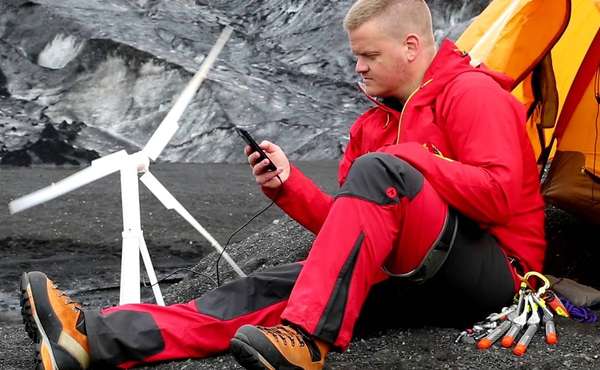 Trinity portable wind turbine for charging devices