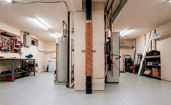 A  copper drain water heat recovery unit in a residential plumbing stack.