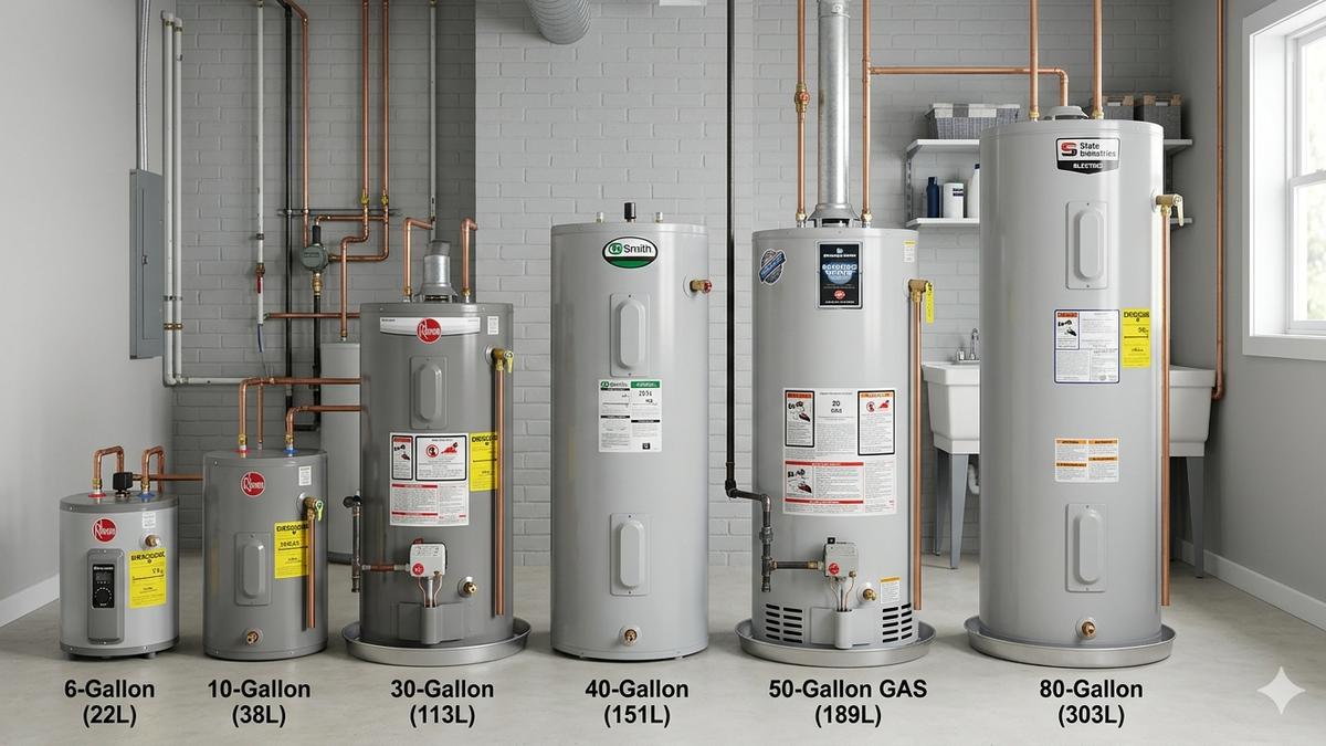 An 8-gallon unit can often suffice for households with low-flow fixtures and qui