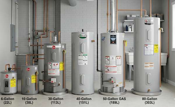 An 8-gallon unit can often suffice for households with low-flow fixtures and qui