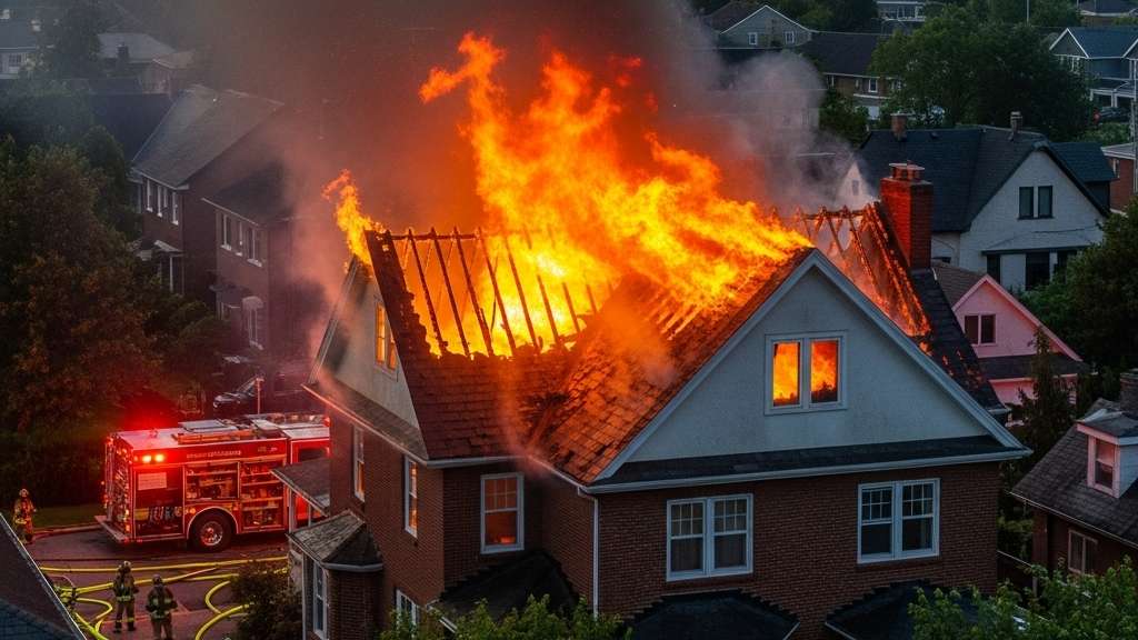 Firefighters extinguishing a home fire