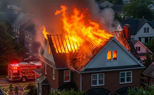Firefighters extinguishing a home fire