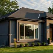 A classic modern-style home with a beautiful grey stucco exterior