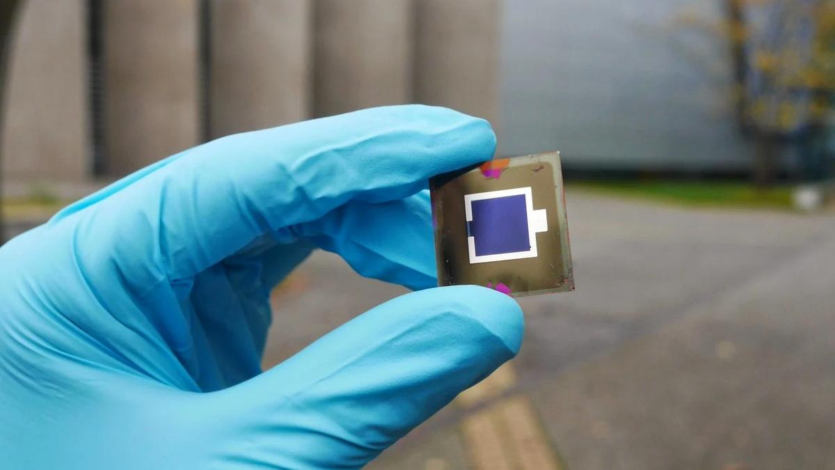 Close up of a Highly Reflective Tandem Perovskite Solar Cell Panel.