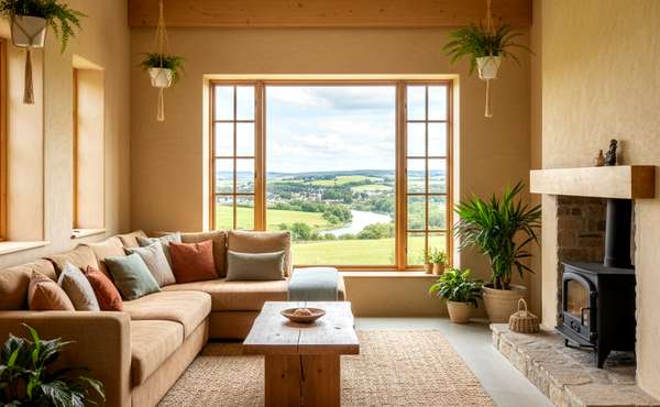 A beautifully finished straw bale home with natural plaster walls