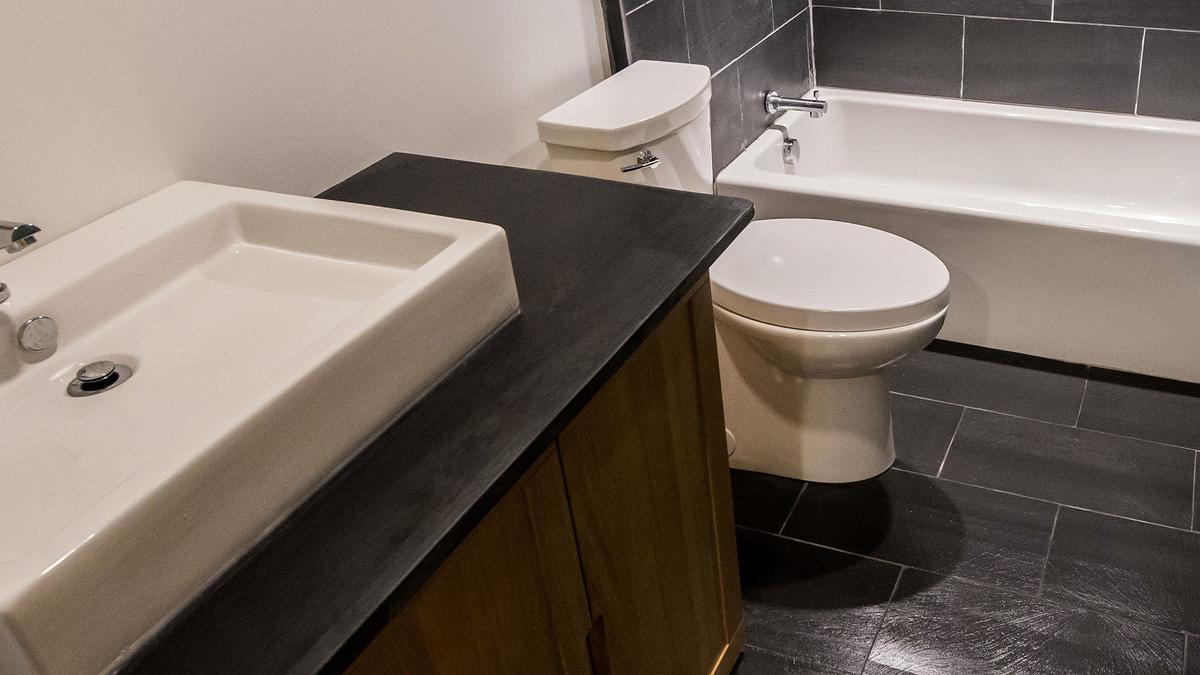 Slate tile installation in bathrooom