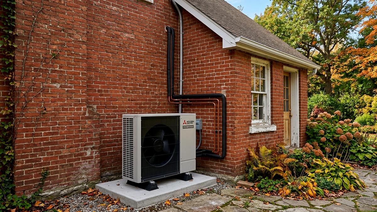 Heat Pump Compressor on a Brick Home in Vancouver