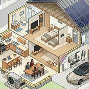 Cutaway of a modern energy efficient electrified home