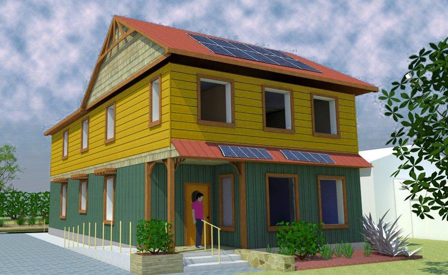 Représentation artistique de la maison durable de 2 000 pieds carrés
