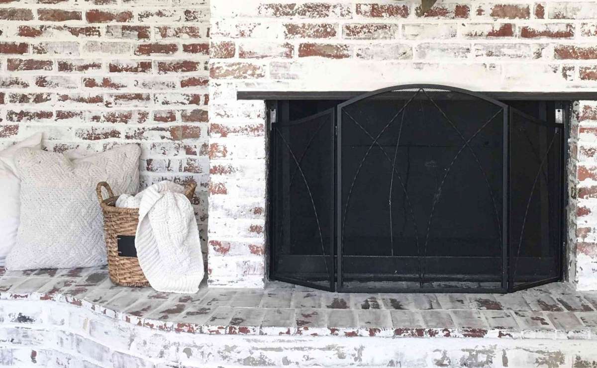Fireplace mantle with painted bricks
