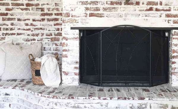 Fireplace mantle with painted bricks