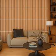 Modern living room with acoustic cork wall panels and soft natural lighting.