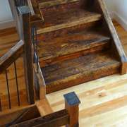 Stairs made from reclaimed barn beams