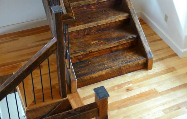 Stairs made from reclaimed barn beams