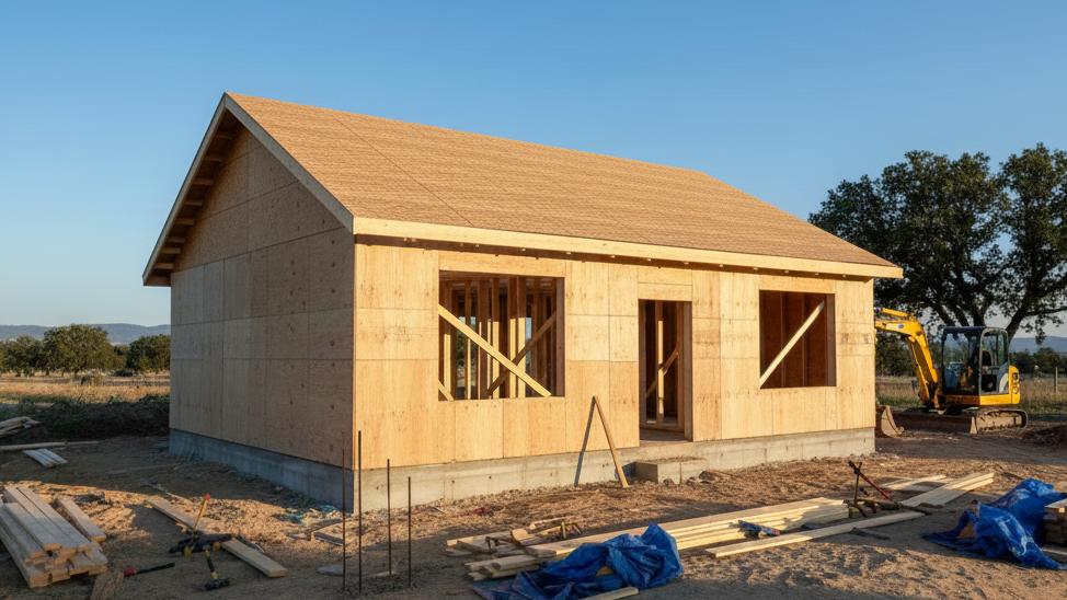 Plan d'une maison de plain-pied rectangulaire et simple en construction
