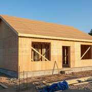 A rectangular and simple home design of a bungalow under construction