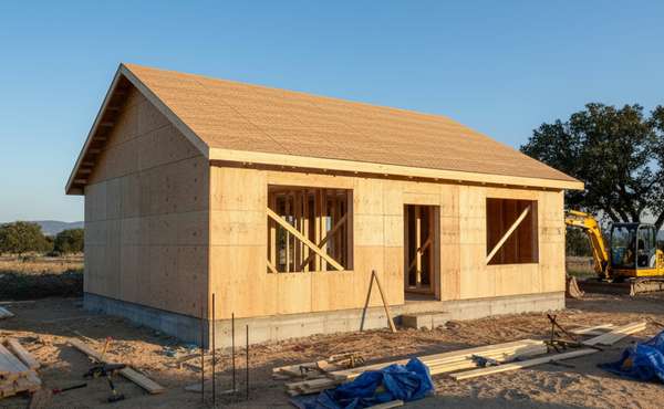 A rectangular and simple home design of a bungalow under construction