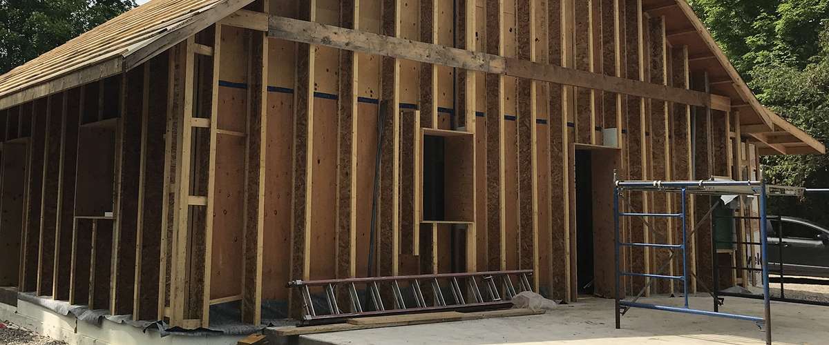 Passive House wall system ; Larsen Trusses & dense-packed cellulose insulation