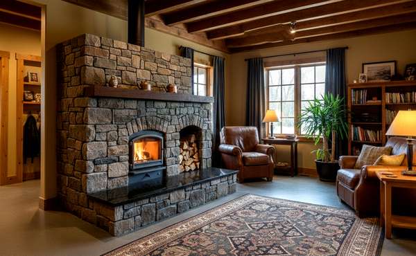 High efficiency masonry heater heating in an airtight Passive House or LEED home