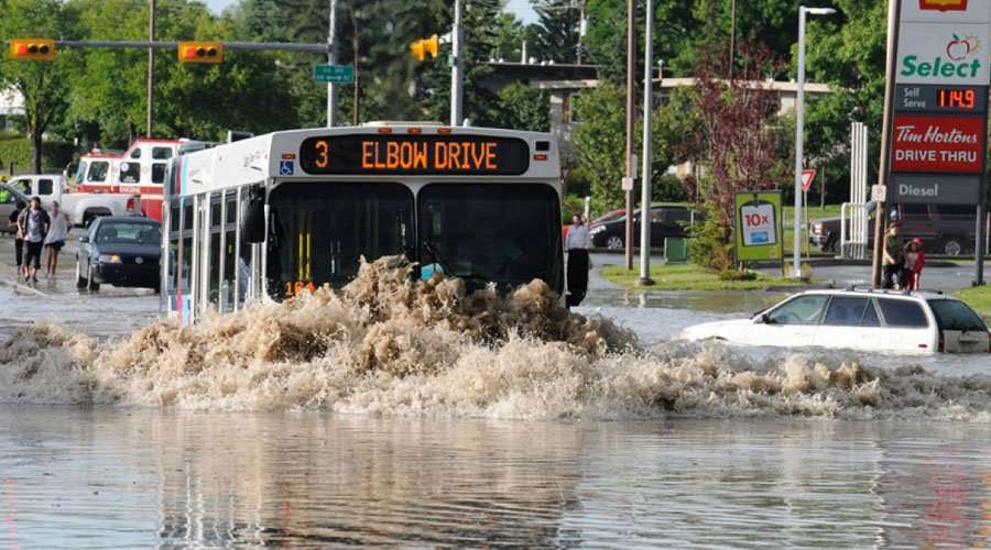 Flooded streets impervious surfaces - Calgary Alberta