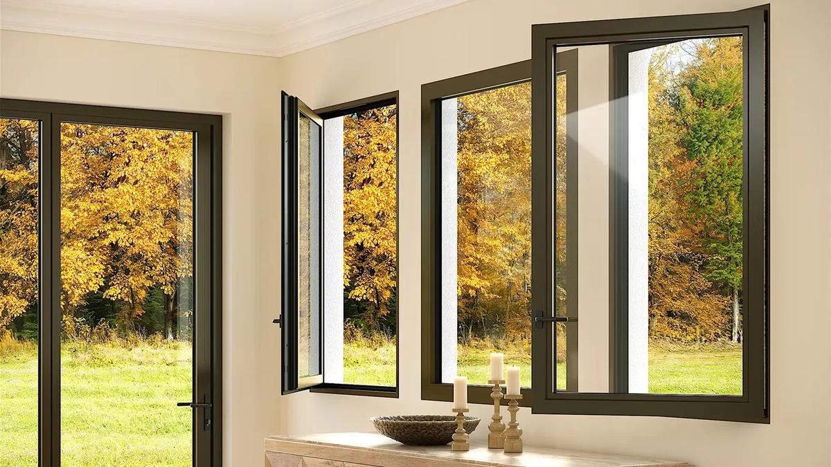 Tilt and turn window in a modern home, shown in both tilt and turn positions.