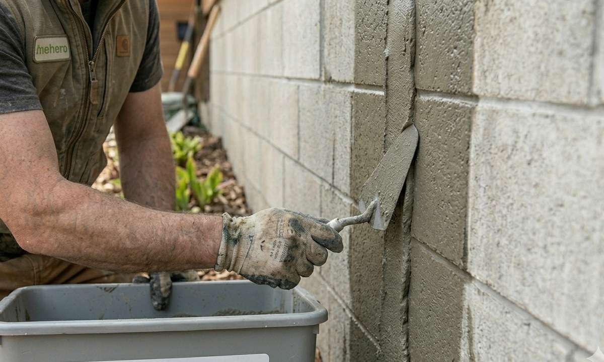 A close up of a concrete crack being repaired with self healing concrete