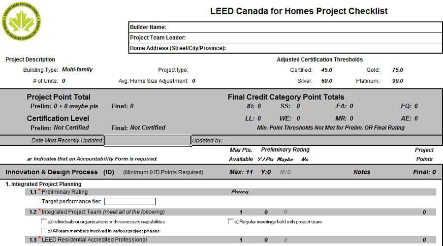 LEED for Homes Checklist
