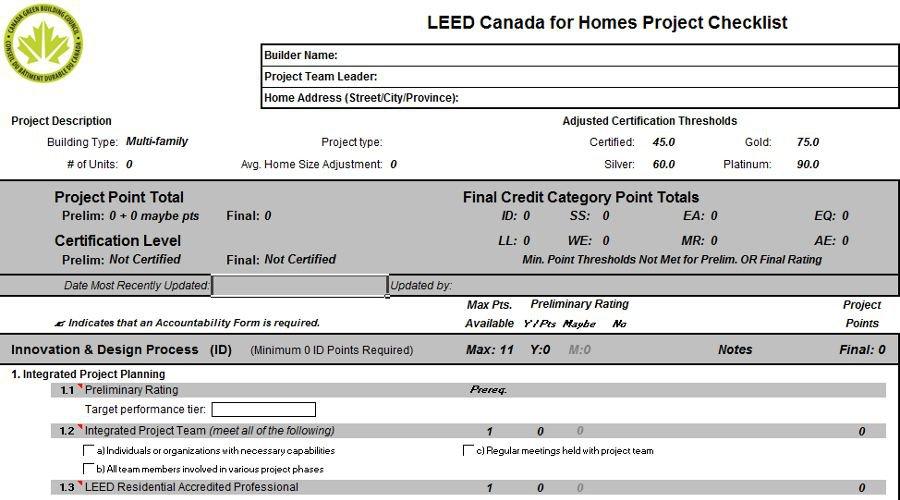 LEED for Homes Checklist - Ecohome