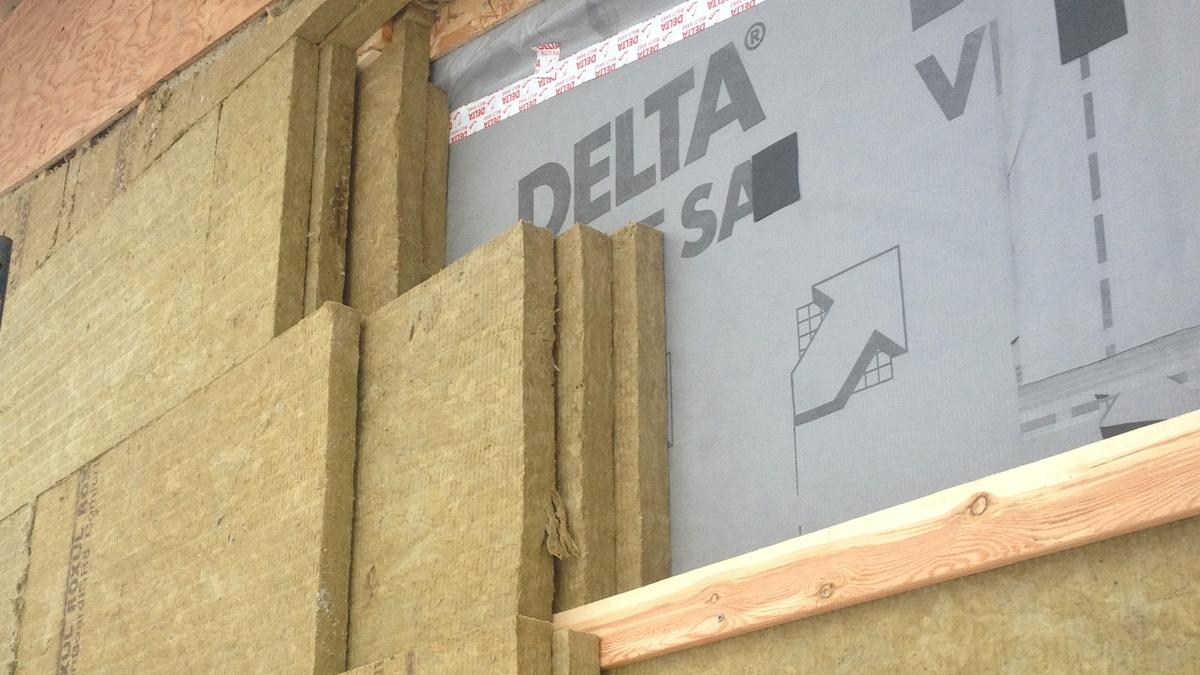 A wall assembly with two thirds of  insulation outside of the vapor barrier