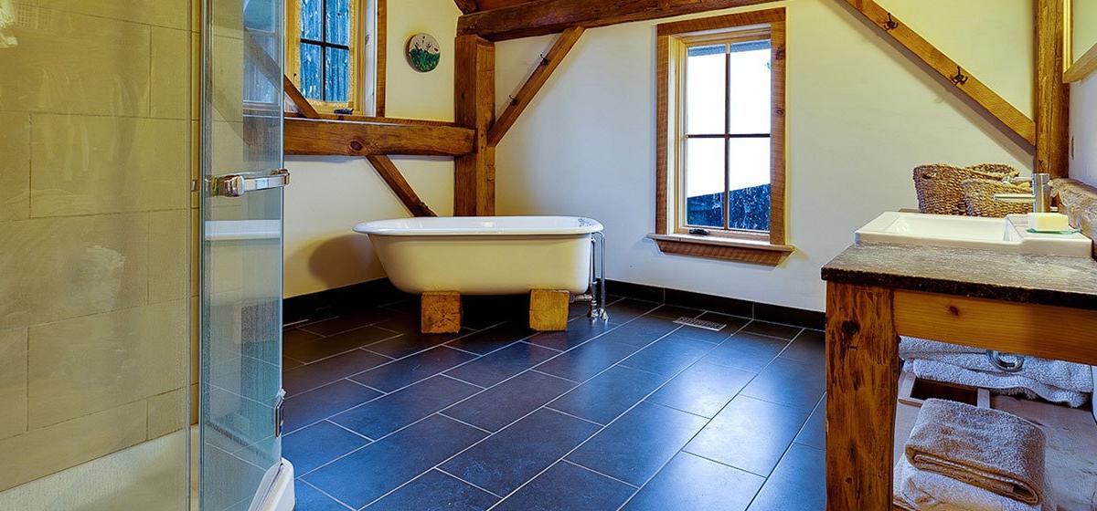 Radiant floor heat in a bathroom