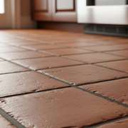 Close-up of a Rustic, Sealed Terra Cotta Tile Floor.