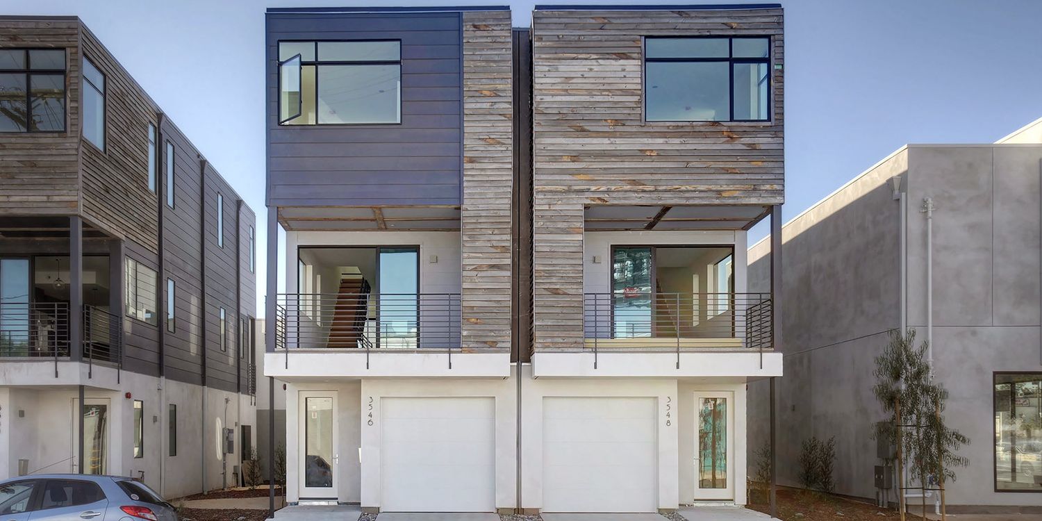 Façade avant d'un projet de Maisons usinées et modulaires près de Los Angeles - Long Beach - Anaheim de Plant Prefab