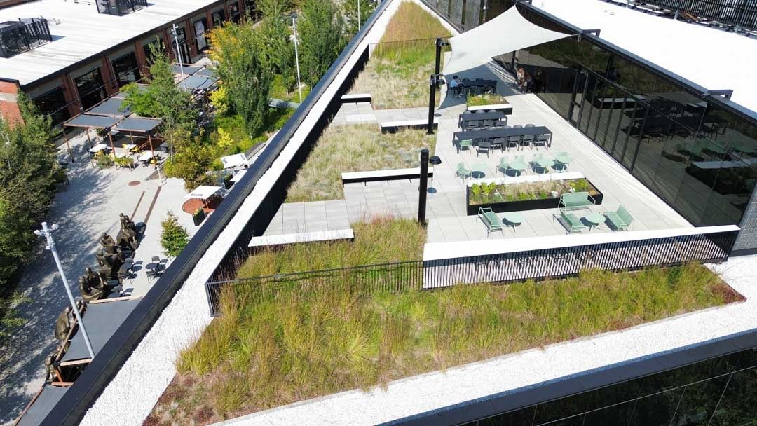 Terraza en la azotea de un proyecto de tipo Techos verdes cerca de Montreal (Gran Montreal) por La Ligne Verte : Toit vert inc.