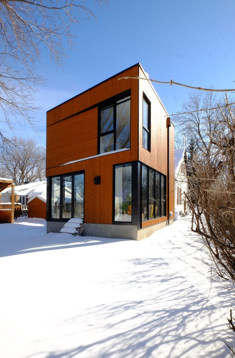 Façade avant d'un projet de Unités d'habitation accessoires (UHA) près de Saint-Jean-sur-Richelieu (Montérégie) de Rose Architecture