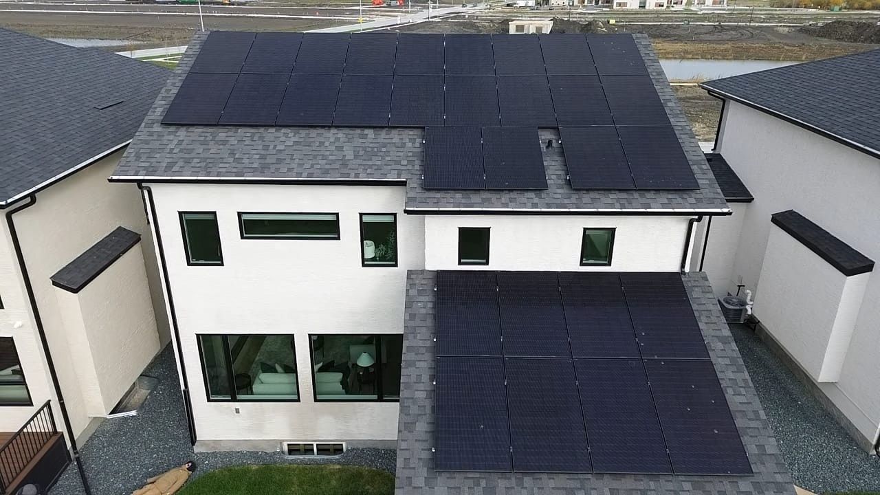 Aerial view from a Photovoltaic Solar Panels project near Winnipeg by Grid Energy Solar Electrical Company