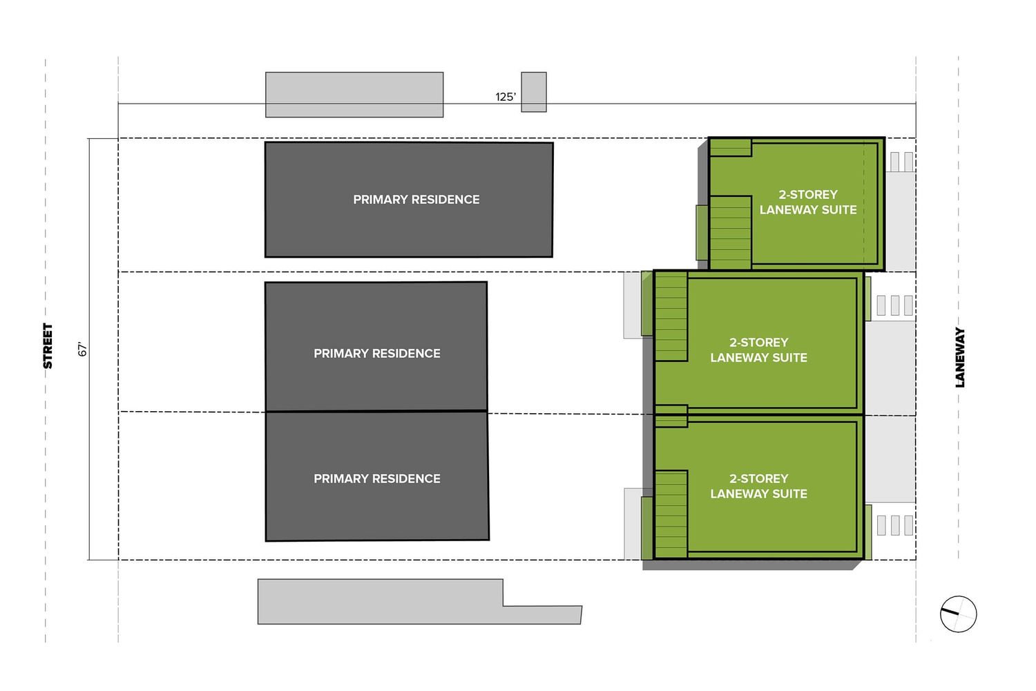 Plan d'implantation et lotissement d'un projet de Unités d'habitation accessoires (UHA) près de Toronto (Grand Toronto) de Lanescape Architecture Inc.