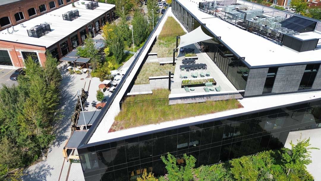 Terraza en la azotea de un proyecto de tipo Techos verdes cerca de Montreal (Gran Montreal) por La Ligne Verte : Toit vert inc.