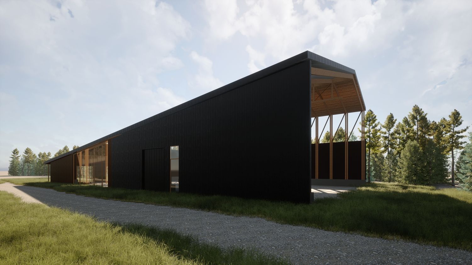 Rendu 3D d'un projet de Structures Lamellé-collé près de Québec/Lévis (Ville de Québec) de atelier vert forêt