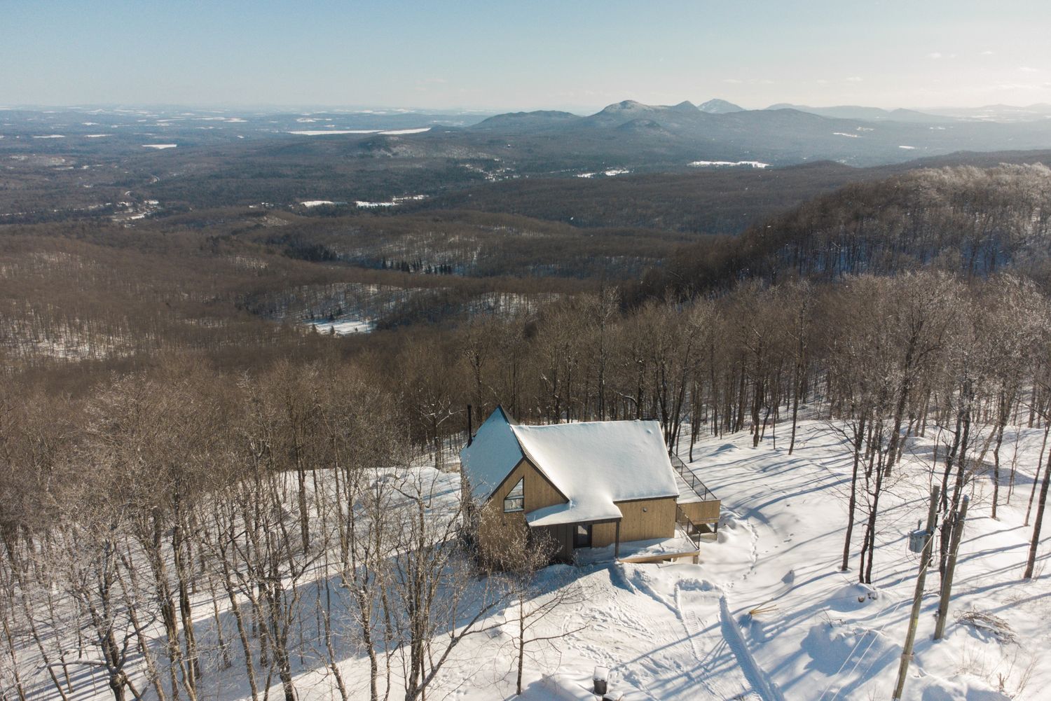 Aerial view from a Single family homes project near Granby - Bromont - Cowansville by Écorce architecture écologique