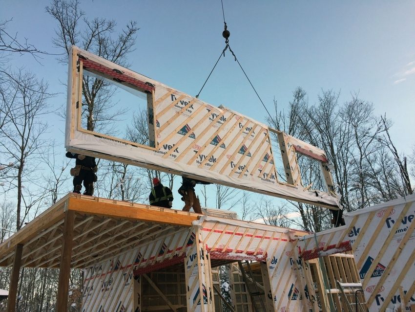 Wall Construction from a Accessory Dwelling Units (ADUs) project near Quebec City - Levis by TERGOS Architecture + Construction