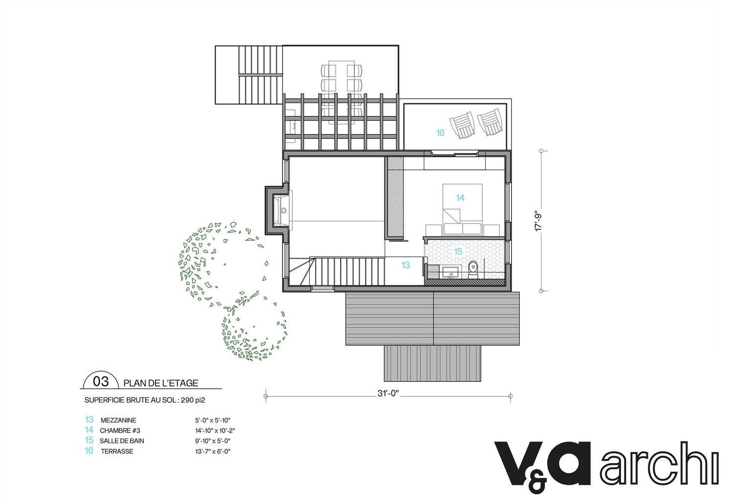 Plano de Planta de un proyecto de tipo Viviendas unifamiliares cerca de Montreal (Gran Montreal) por VA architectures & design