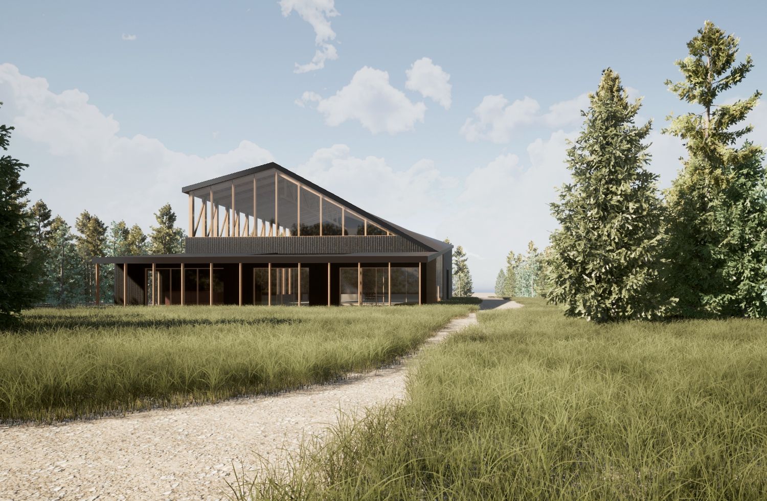 Rendu 3D d'un projet de Structures Lamellé-collé près de Québec/Lévis (Ville de Québec) de atelier vert forêt