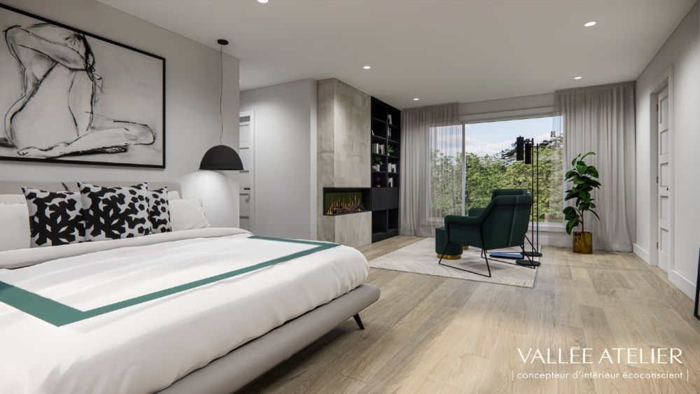 Bedroom from a Single family homes project near Quebec City - Levis by Vallée Atelier | design d'intérieur écoresponsable