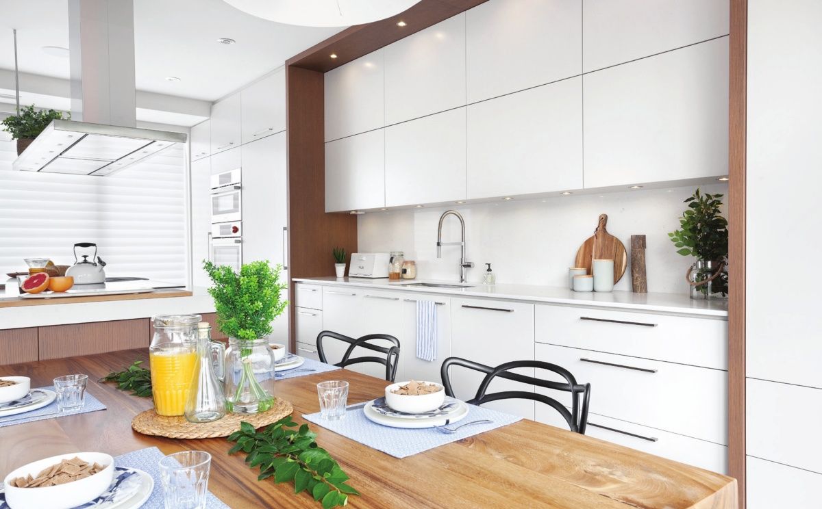 Salle à manger d'un projet de Condos et logements près de Québec/Lévis (Ville de Québec) de Vallée Atelier | design d'intérieur écoresponsable