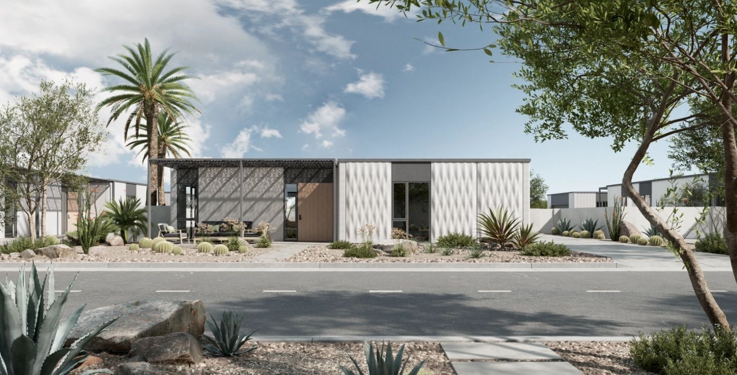 Renderizado en 3D de un proyecto de tipo Casas Prefabricadas y modulares cerca de San Diego por Mighty Buildings, Inc.