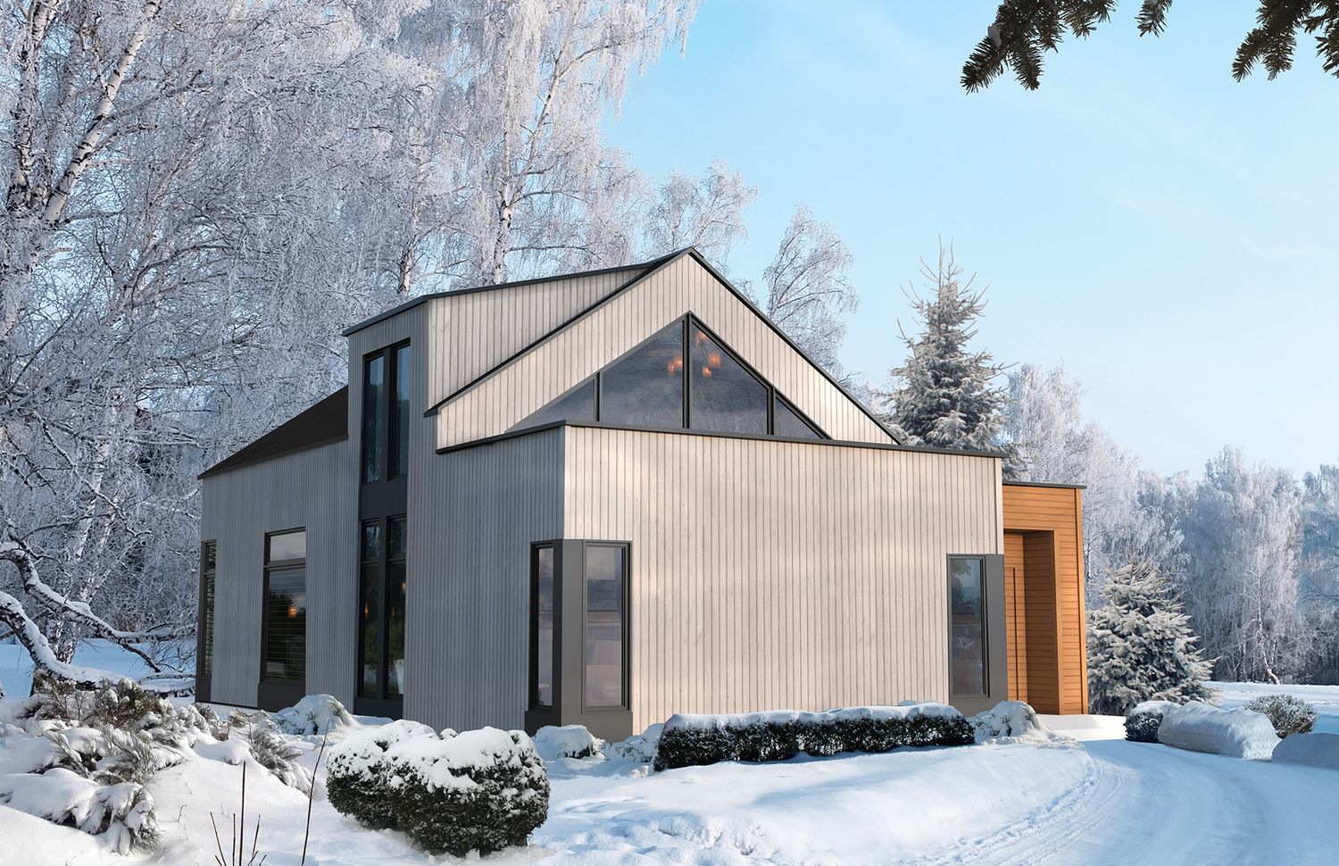 Cour avant d'un projet de Maisons unifamiliales près de Joliette (Lanaudière) de Bâtiment Préfab