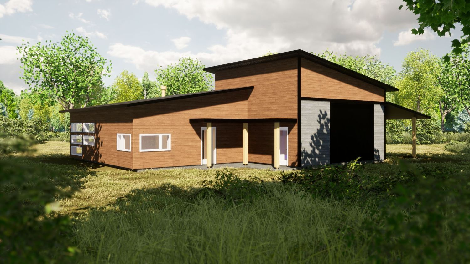 Rendu 3D d'un projet de Charpentes massives près de Sherbrooke (Estrie) de EkoHabitat Construction Inc.